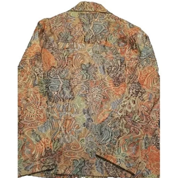 Baxter Wells Jacquard Paisley Pink Blue JacketBlazer Size L BohoChic Embroidered - Picture 8 of 9